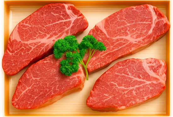 Miyazakigyu tenderloin steaks on a tray